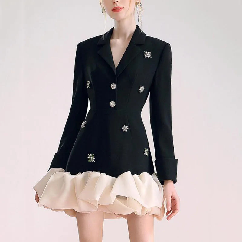 RNSHANGER Fashion Crystal Beading Designer Dress Elegant Irregular Organza Patchwork Commuter Dress for Women