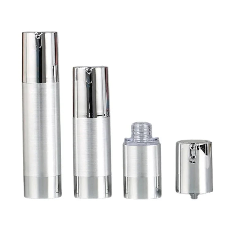 Silver Airless Bottle 15ML 30ML 50ML Press Pump Empty Cosmetic Serum Lotion Foundation Packaging Container Refillable Bottles