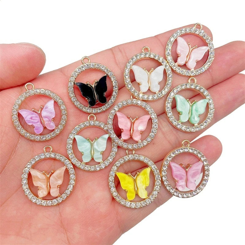 Acrylic Alloy Butterfly Pendants Rhinestone Enamel Butterfly Charms Mini Colorful Butterfly Charms for Bracelet Necklace Jewelry