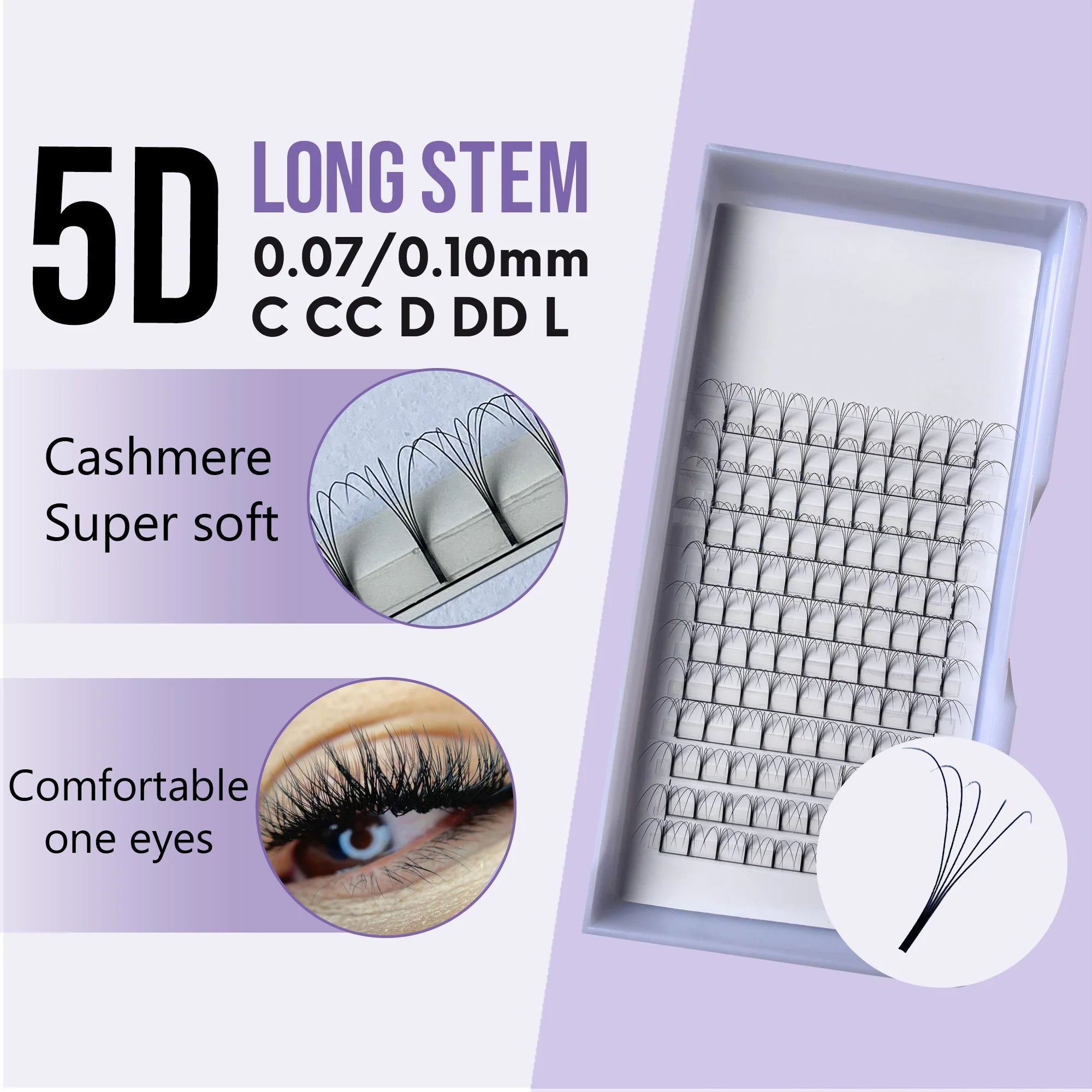 High Quality 5D .07 .10 Stock Long Stem Premade Fans Lash Extension Manufacturer Supplies Premade Volume Fans Eyelash Extension