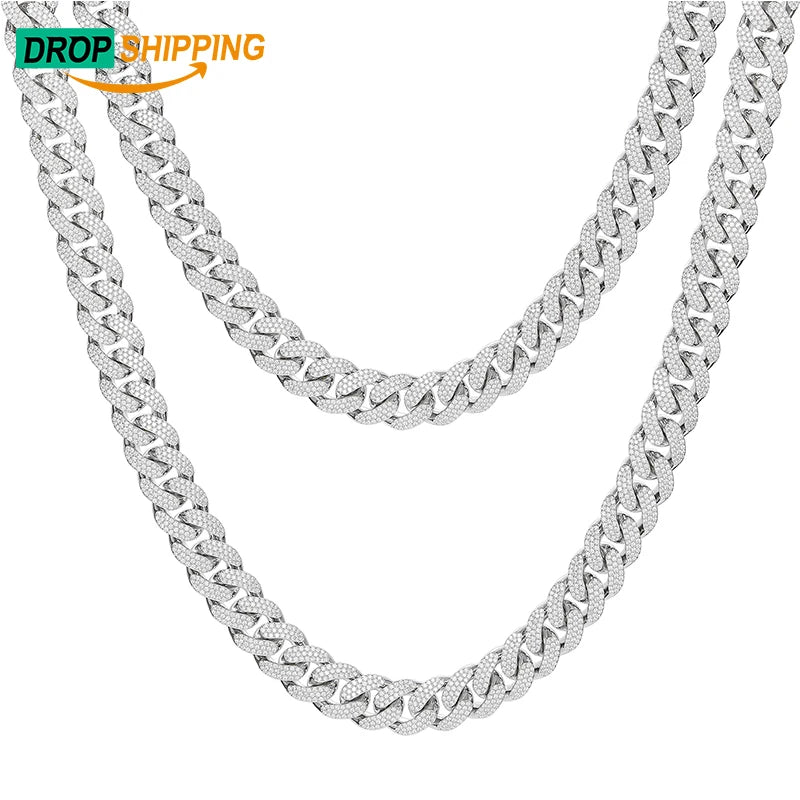 Dropshipping Hip Hop Jewelry 18K Gold Plated 925 Sterling Silver VVS Moissanite Diamond Iced Out Cuban Link Chain for Men