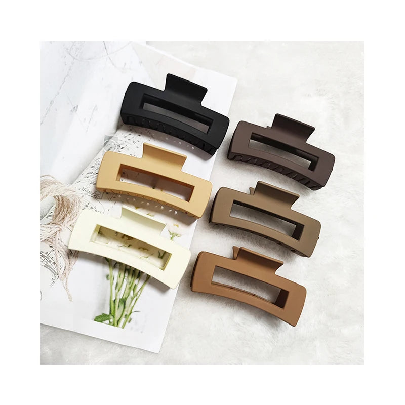 Plastic Resin Frosted Solid Color Grip Clip Retro Geometric Rectangular Square Simple Shark Clip  Elegant Matte Back Claw Clip