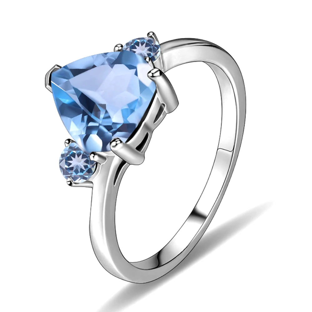 A086 Fine Jewelry Wholesale Natural Gemstone 925 Sterling Silver Heart Cut 8x8mm Sky Blue Topaz Chinese Jewelry Ring