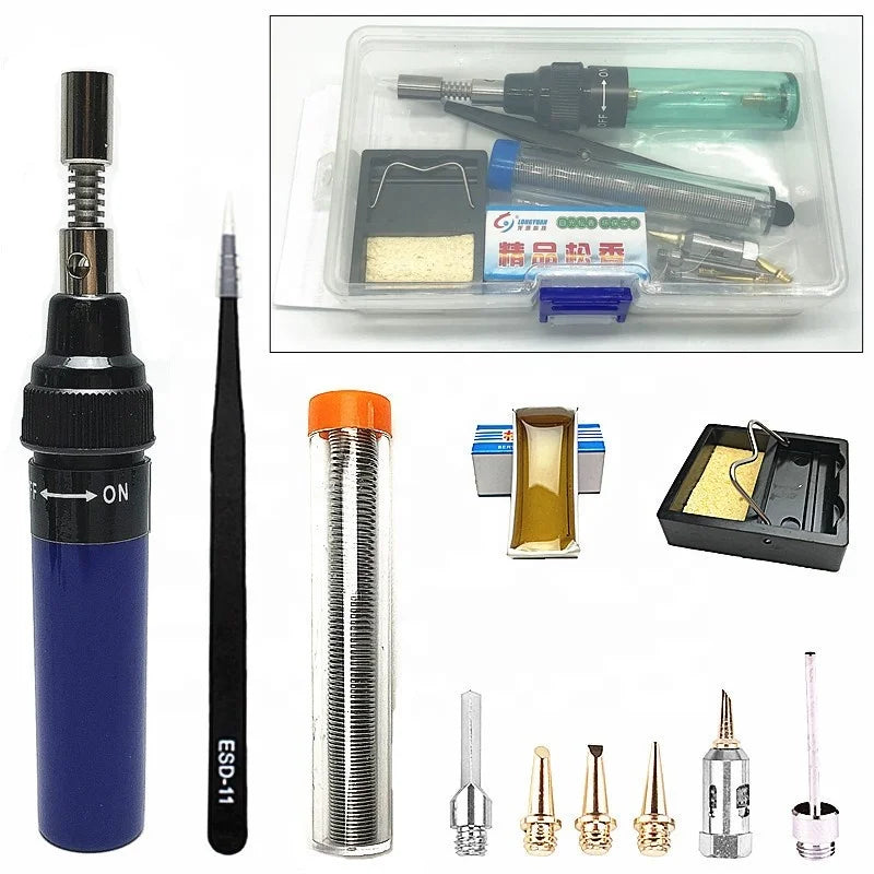 Butane Gas Soldering Iron Soldering Pen Burner Blow Torch Gas Soldering Iron Cordless Butane Outdoor Tools 14PC