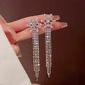 S925 Silver Needle Earring Rhinestone Exaggerated Zircon Snowflake Tassel Drop Earrings Bling Hanging Dangle Bridal Wedding Ear