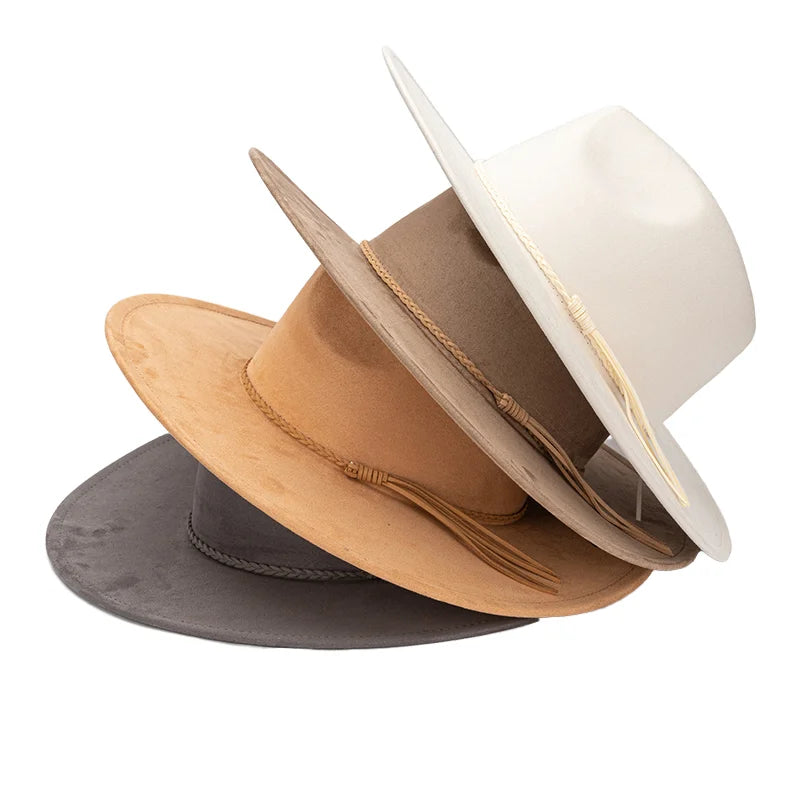 Hot Selling Fashion Women Trendy Tassels Design Laser Burnt Available Suede Fabric Wide Brim Fedora Hat  for Outdoor Casual Wear