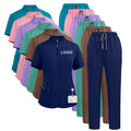 2026 Wholesale Nursing Scrubs Sets Hospital Scrub Set Orange Brown Stack Scrunch Leg Spandex Medical Scrubs Uniforms Sets