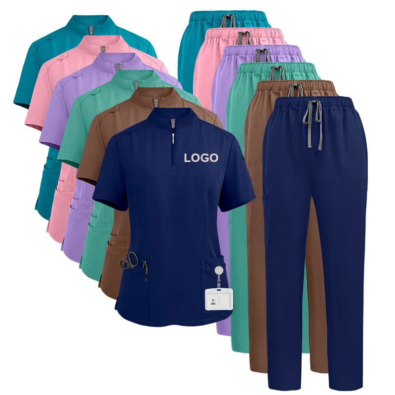 2026 Wholesale Nursing Scrubs Sets Hospital Scrub Set Orange Brown Stack Scrunch Leg Spandex Medical Scrubs Uniforms Sets