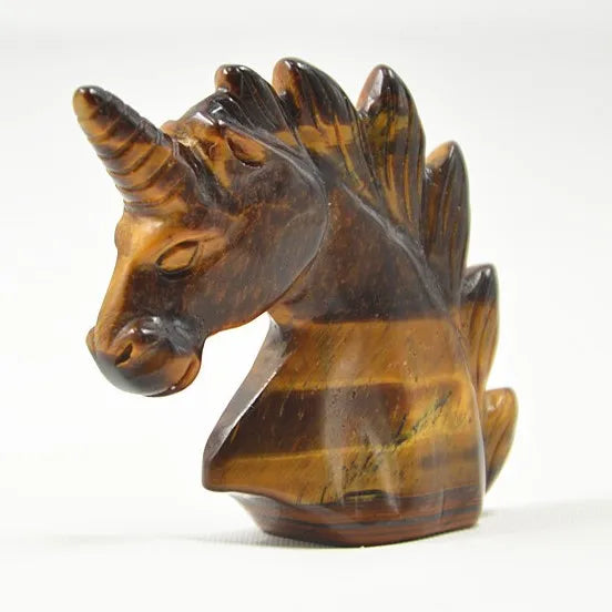 Huiying Yellow Tiger Eye gemstone crystal jade horse unicorn head 50*48*20mm home decoration sculpture