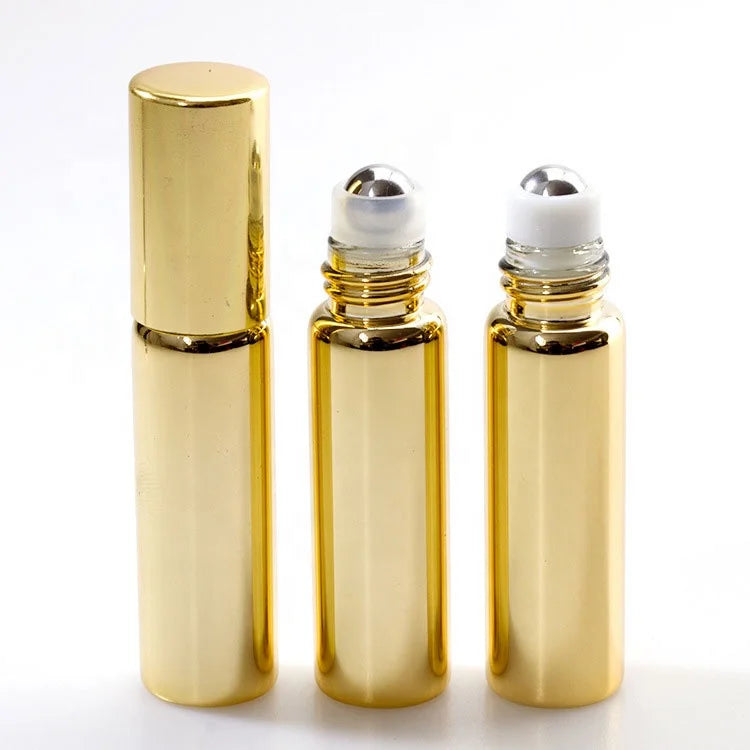 Refillable Empty Essential Oil Roller Tube Package 10ml Roll on Bottle Silver Gold Glass Perfume Roller Bottle for Perfume