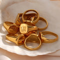 Dreamshow Stainless Steel Nameplate Letter Smooth Initial Ring Custom Personality Gold Letter Initial Rings