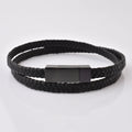 Exquisite Yitenong 316L Stainless Steel Men's Charm Clasp Engravable Leather Wrap Double Rope High Polished Trendy Bracelet