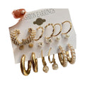 HOVANCI Vintage 18k Gold Plated Twist Hoop Earring Set 9 Pearl Geometric Chunky Hoop with Tube Earrings Mainly Made of Alloy