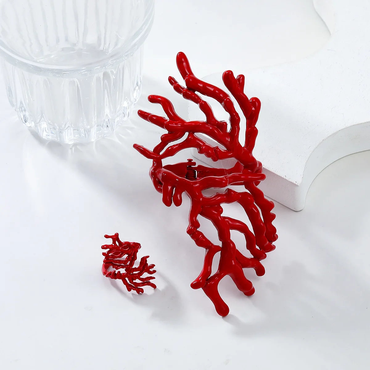 2024 New Arrival Red Coral Ring Bracelet Bangle Women Alloy Set for Women Hip-hop Spring Adjustable Coral Bracelet for Women MegaBDM