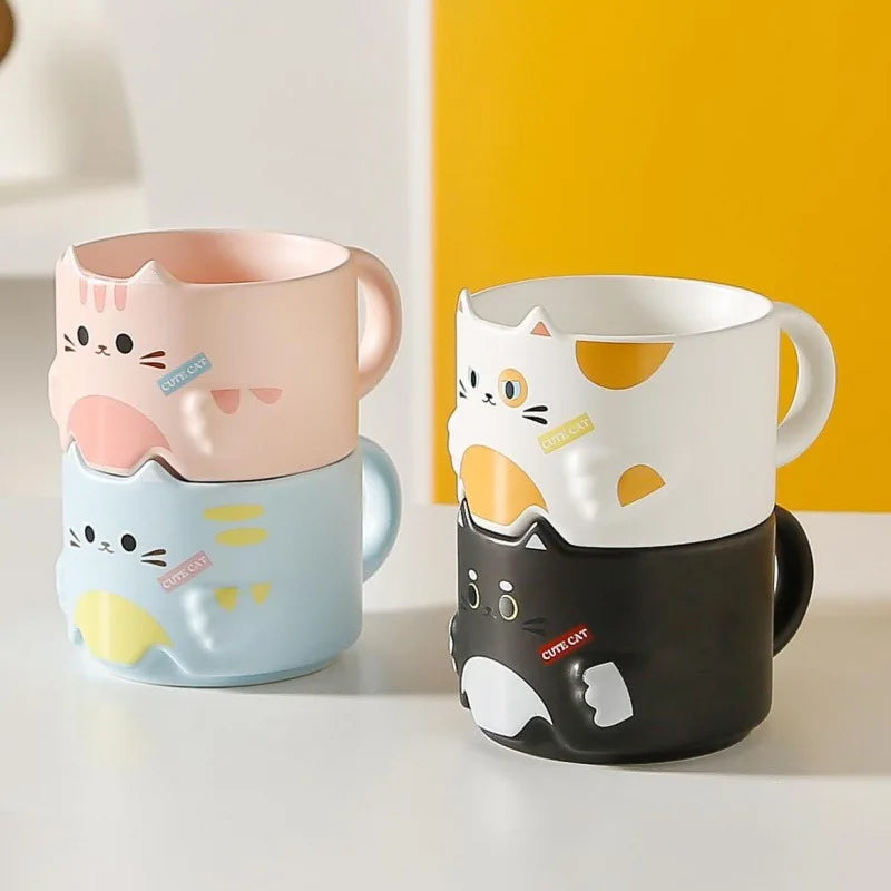 Wholesale Cartoon Cute 3D Cat Shaped Ceramic Coffee Mug 10 oz Hand Painted Tea Cup Milk Porcelain Latte Mugs