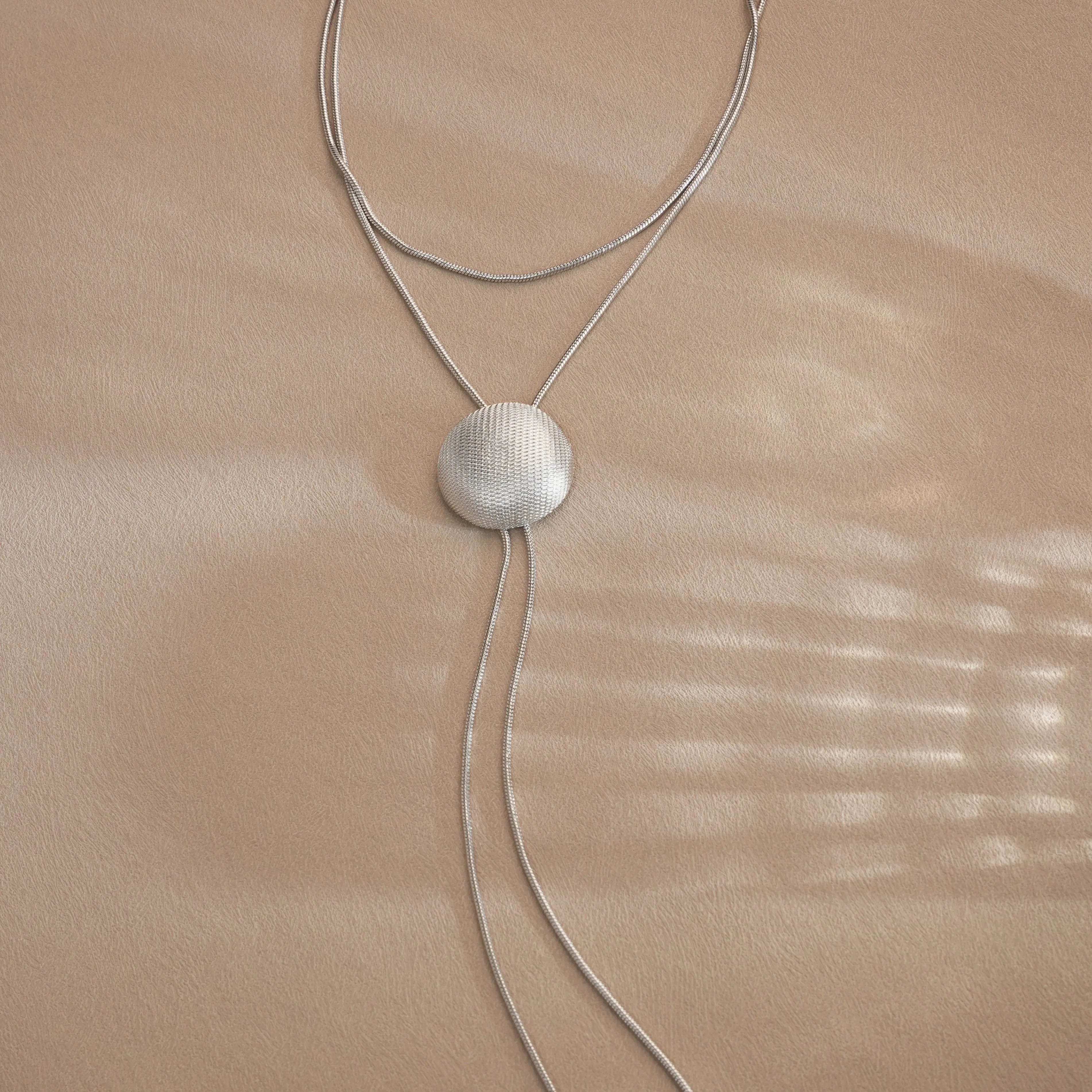 DOZM Silver Twisted Button Tie Adjustable Long Brass Platinum Plated Sweater Link Chain Necklace Unisex