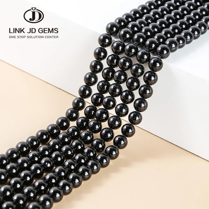4 6 8 10 12mm Natural Stone Bead Black Tourmaline Round Loose Spacer Gemstone for Diy Bracelet Necklace Accessory