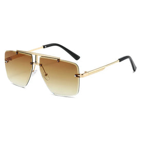 DL GLASSES Retro Double Bridge Eyewear Men Rimless Sun Shades Oversized Irregular Trendy Sunglasses 2024