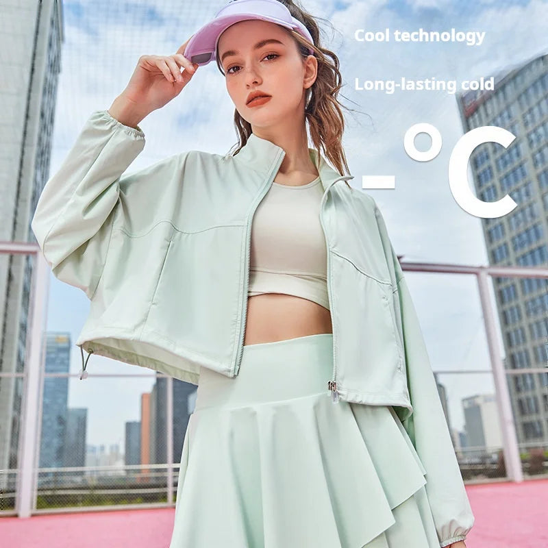 Women's Standing Collar Jacket UV Resistant Outdoor Sports Fitness Loose and Breathable Casual Top