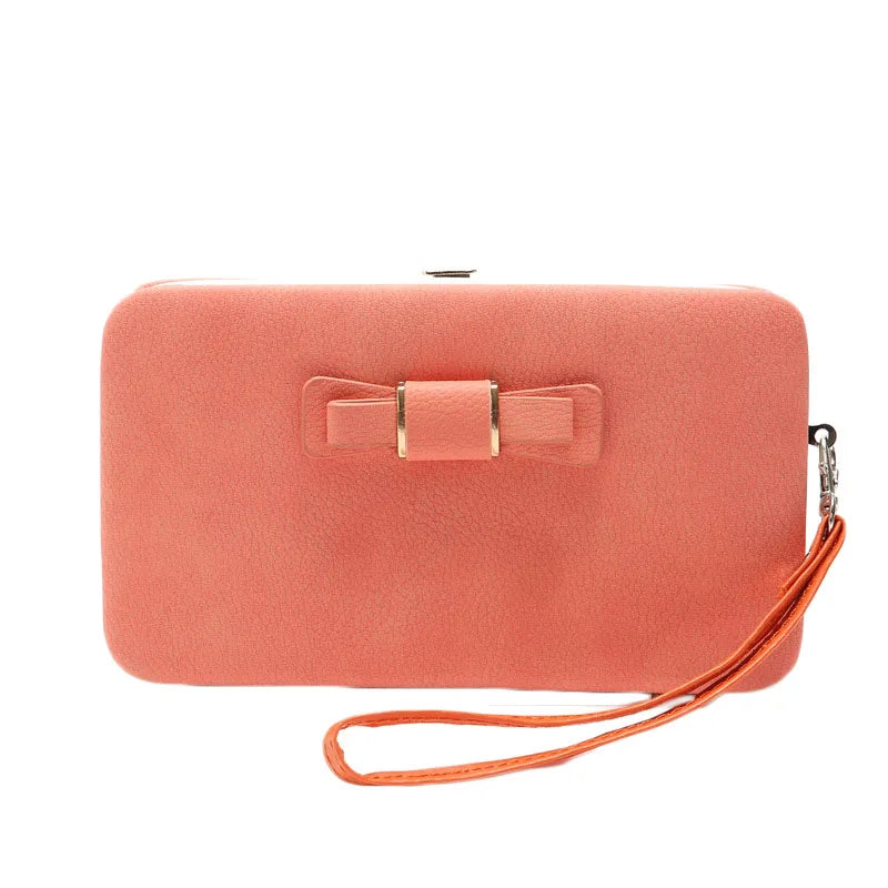 Women Fashionable Bow Tie PU Pocket Bag Card Cellphone Pouch Long Multifunctional Handheld Wallet Woman Purse Ladies