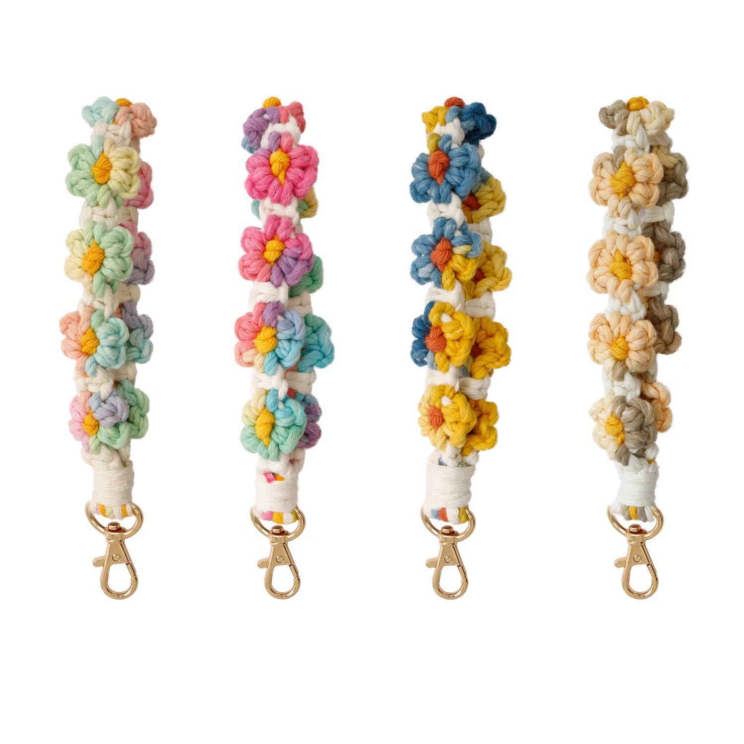 Handmade Boho  Crochet Daisy Flower Keychain Woven Macrame Wristlet Keychain Bracelet Sanahtarlik Halkasi