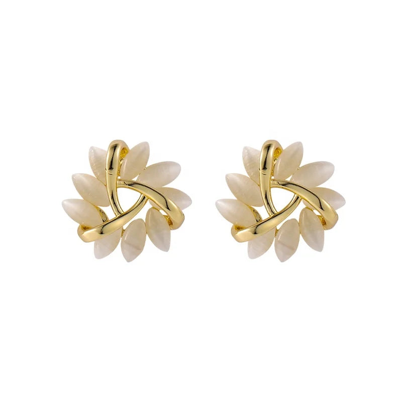 Geometric Triangle Cat's Eye Stone S925 Silver Stud Earrings 18K 14K Gold Plated with Opal