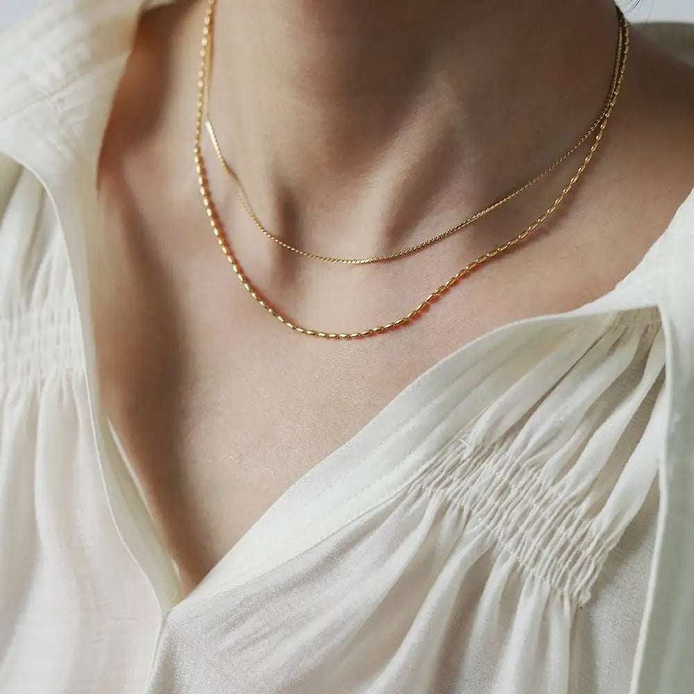 New Minimalist 18K Gold Plated Double Layer Stainless Steel Snake Bead Chain Necklace Heart-Shaped Vintage Style Perfect Gift