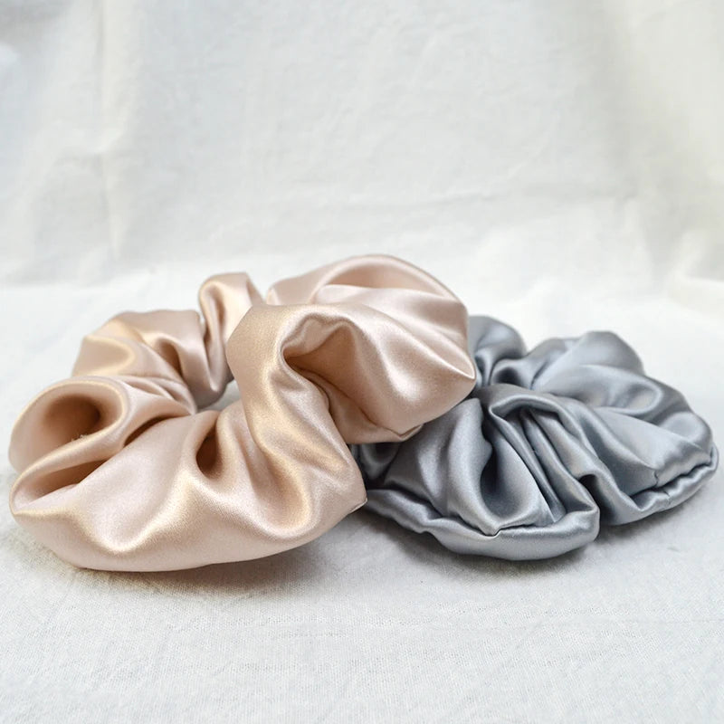 Oversize 3.5cm Mulberry Silk Fabric Scrunchies Super Large Elastic Hair Bands for Women Solid Color Ponytail Holder Sweet