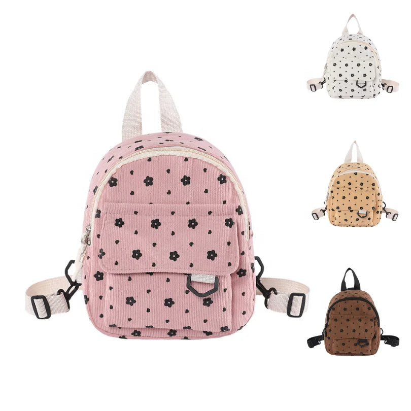 Hot Selling Pink Corduroy Custom Pattern Lightweight Girls Crossbody Casual Sport Mini Backpack
