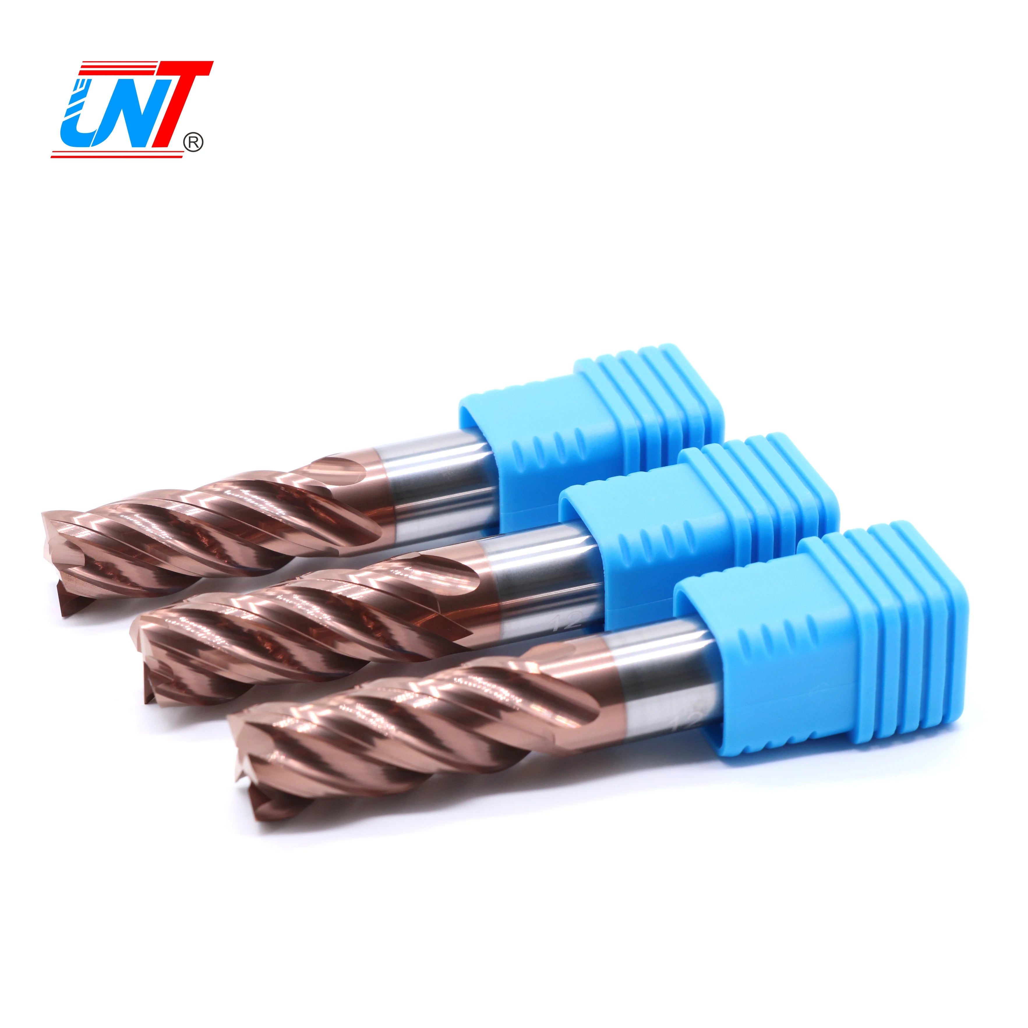 UNT Solid Carbide Fresa Coated CNC Tools 4 Flutes Unequal Helix Flat End Mill Cutters for Stainless Steel