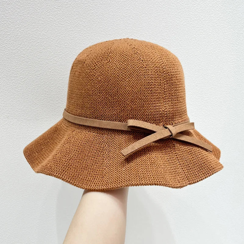 Women's Straw Sun Hat Packable Beach Bucket Hat Summer Floppy UV Protection Straw Hat