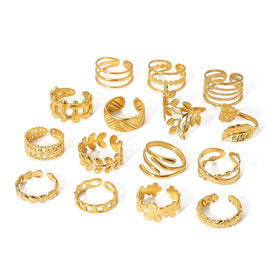 Minimalist Geometric Snake Flower Stainless Steel Ring 18k Gold Plated Women's Stainless Steel Ring
