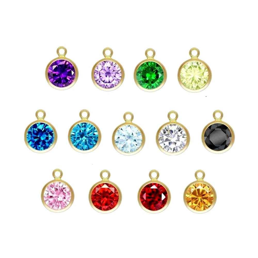 Vintage 18K Gold Plated Stainless Steel Birthstone Pendant with Birthday Stone Zircon Jewelry Accessories for Birthday Gift