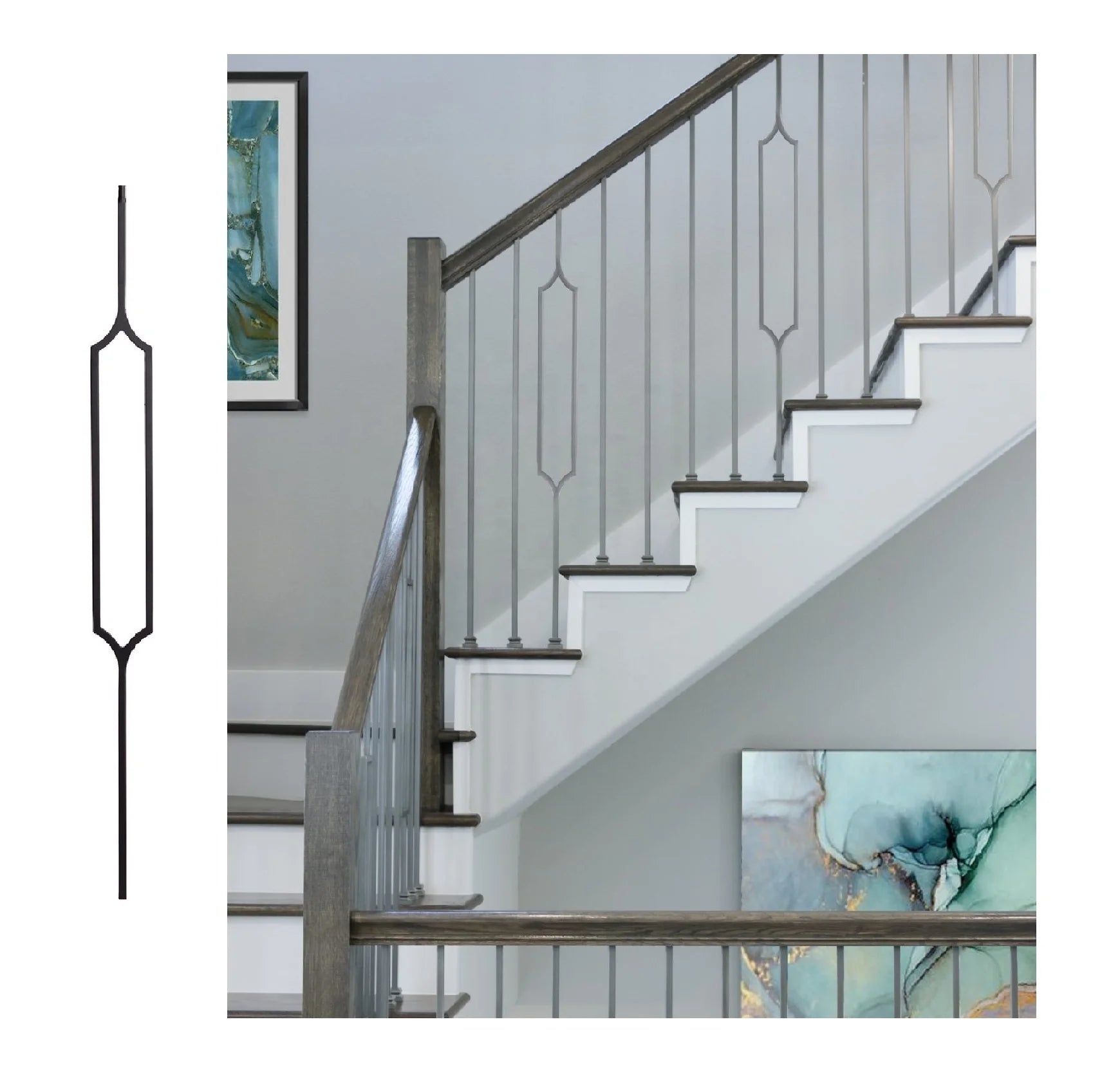 Modern High-Class Indoor Wrought Iron Stair Railing Curved Hexagon Baluster BH Railing BH-CB004 1/2" Fit Lifetime Warranty