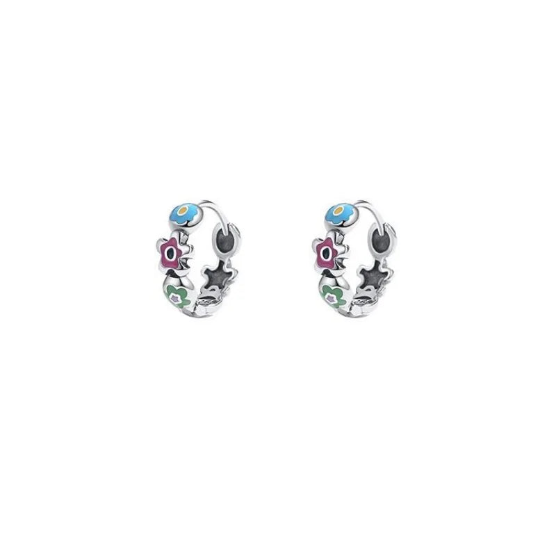 2023 INS Fashion 925 Sterling Silver Color Dripping Flower Silver Hoop Earring Fine Jewelry for Women