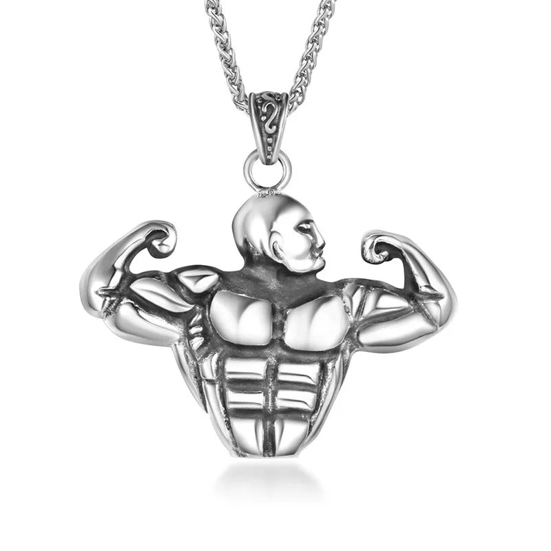 China Jewelry Fashion Necklaces Bodybuilding Men Shape Stainless Steel Pendant Muscle Men Fine Necklace for Women