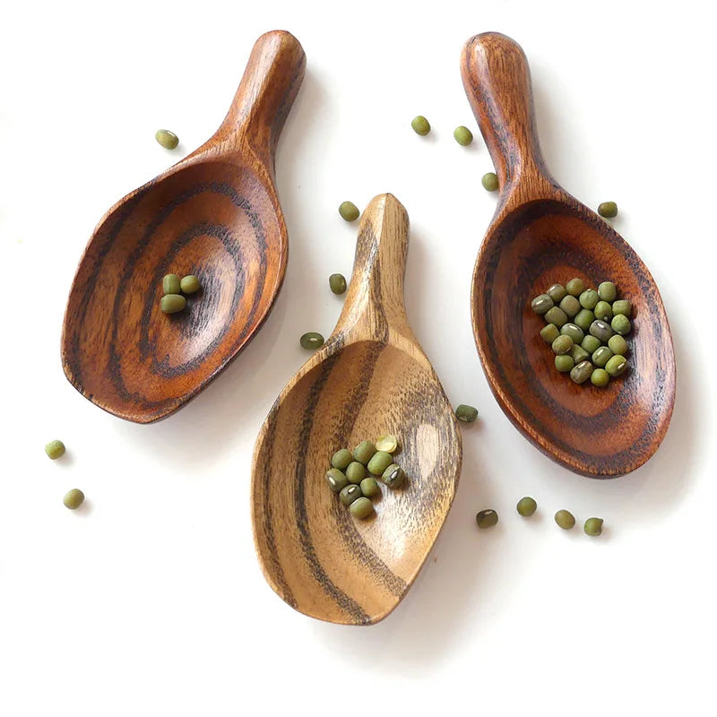 Eco Friendly Short Handle Japanese Style Handmade Wooden Salt Sugar Spices Tea Measuring Wooden Scoop Mini Wood Spoon
