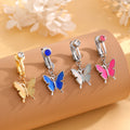 Women's Body Jewelry-Big Butterfly Diamond Clip-on Navel Ring Non-Piercing Dangle Stainless Steel for Umbilical Belly Button