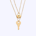 18K Gold & Stainless Steel Small Heart Lock Key Pendant Necklace Cute Girl Women Jewelry Set for Anniversary