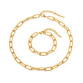 Stainless Steel 18K Gold Plated Bracelet Jewelry Gift Paperclip Chain Choker Necklace Set for Girls