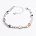 Classic Color Heart Shaped Round Zircon Tennis Bracelet 925 Sterling Silver Charm Bracelet