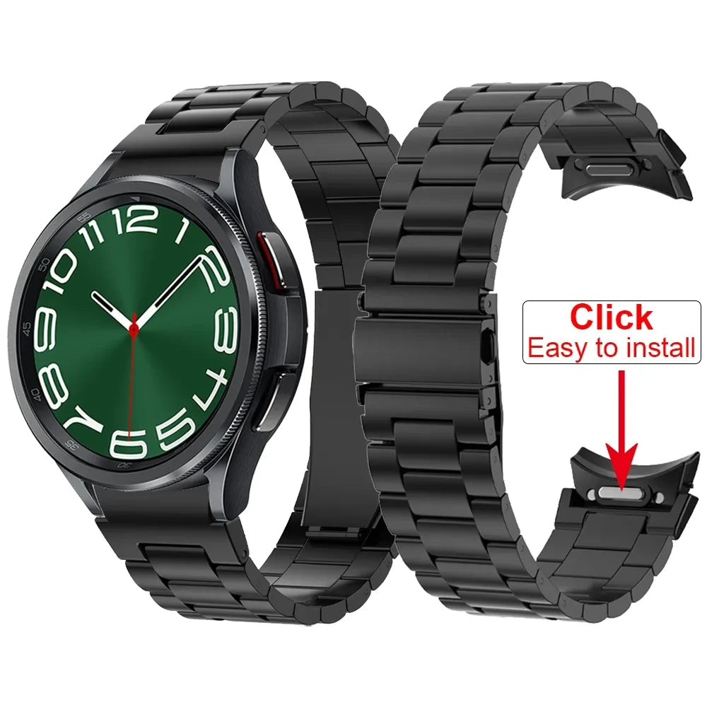 Click Easy-To-Fit Link No Gaps Strap Metal Bracelet Luxury Band for Samsung Galaxy Watch 6 Classic 43/47mm Galaxy Watch 4/5 Pro