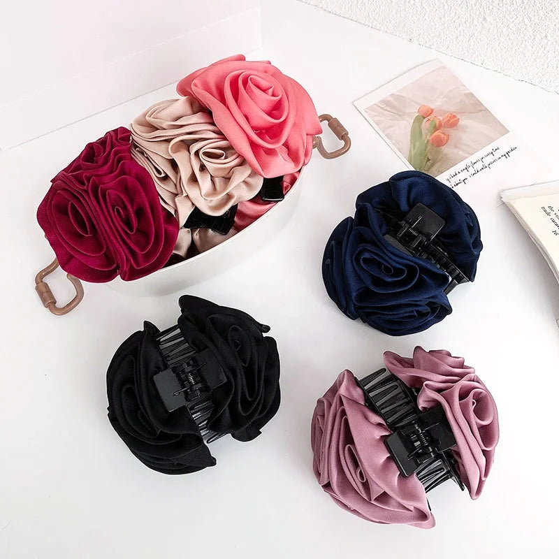 MIO Exquisite Fabric Plastic Hair Claw Clip Fashion Flower Shape 12cm Large Claw Clamp Hair Accessories