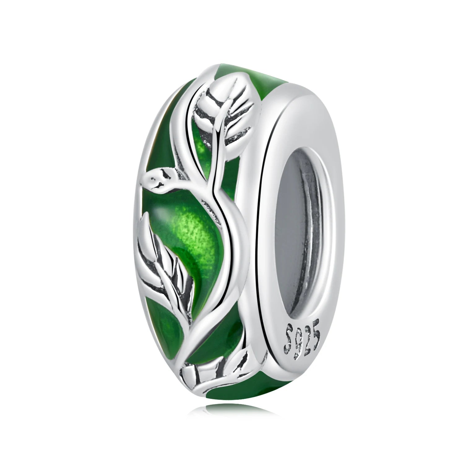 925 Sterling Silver Green Silicone Leaf Vine Spacer Beads Fit Charms Bracelet DIY Necklace Woman Fashion Jewelry SCC2347