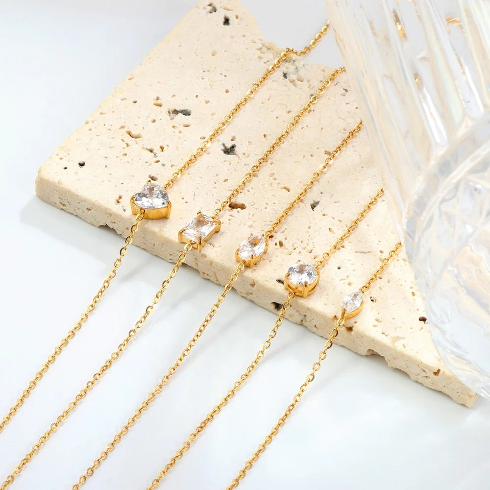 Stainless Steel love Heart Round square Zircon Diamond Bracelet Women Wholesale Jewelry Chain Link Charm Gold Plated Bracelet