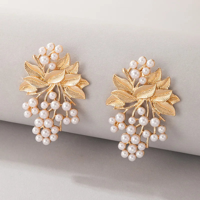 Handmade Earrings Flower Chandelier Earrings Bridal Earrings Flower Pearl  Leaf Ear Rings