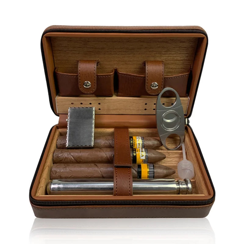 Vanace Modern Custom Leather Cigar Humidor Cedar Wood Box With Lacquer Technique for Travel Humidity Bags for Storing Cigars