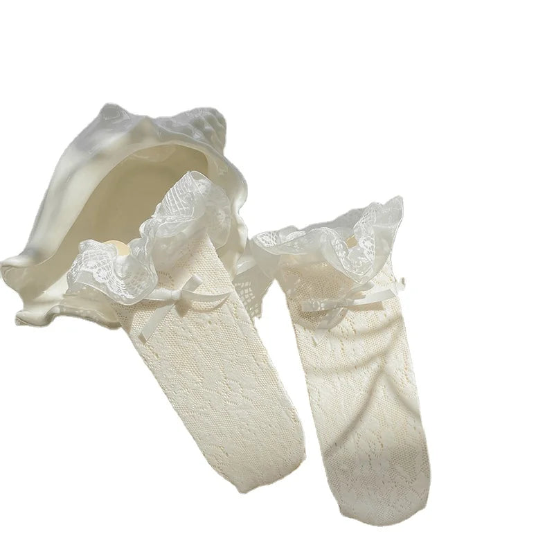 Wholesale Kids Lace Bow-Knot Girls Floral Mesh Tube Socks