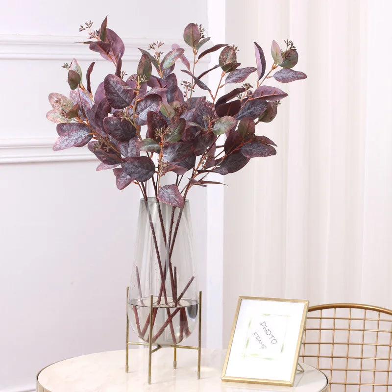 Real Touch Faux Flowers Supplies Artificial Eucalyptus Stem Bouquet with Greenery Silk Seeds for Wedding and New Year