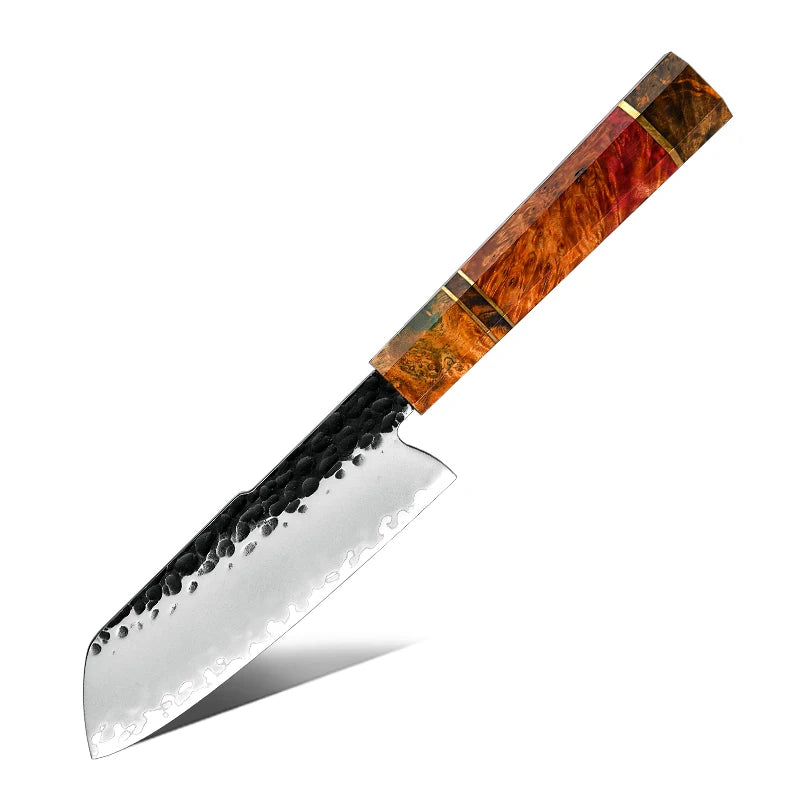 Grandsharp Handmade Forged Kitchen Santoku Knife Modern Japanese AUS10 Steel Santoku Knives Cutting with Solidified Wood Handle